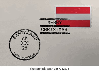 Postage stamp envelope with Poland flag, Christmas and New Year stamps, vector