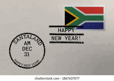 Postage stamp envelope with South Africa flag and New Year stamps, vector image