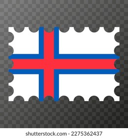 Postage stamp with Faroe Islands flag. Vector illustration.