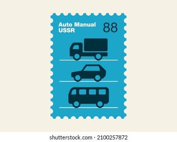 A postage stamp featuring the cover of the Auto manual. Retro style. 1988.