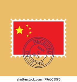 Postage Stamp  Flag of China Republic. Vector illustration