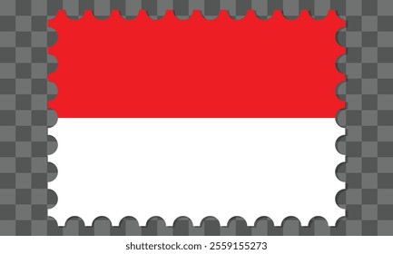 Postage stamp with the flag of Indonesia. Vector stamp icon with shadow underneath