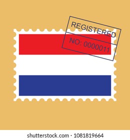 Postage Stamp  Flag of Netherlands. Vector illustration