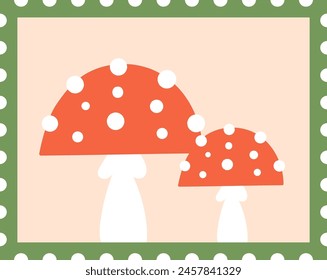 Postage Stamp With Fly Agaric Vector Illustration