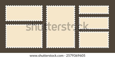 Postage stamp frame collection. Blank empty postage postmarks shapes border collection