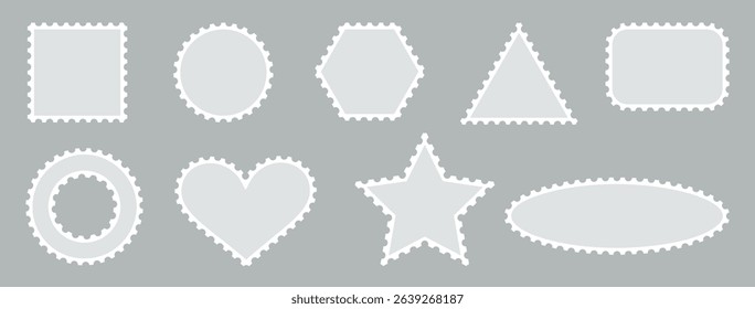Postage stamp frame template. Jagged wavy edge forms border.