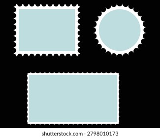 Postage Stamp Frames Collection with Rectangle and Circular Stamp Borders Vector Illustration