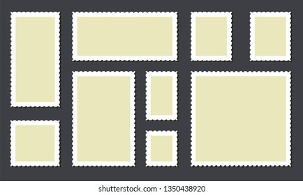 Postage stamp frames on a dark background