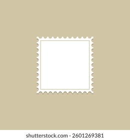 Postage stamp frames set. Empty border template for postcards and letters. Blank rectangle and square vintage postage stamps with perforated edge. Vector illustration isolated on black background.