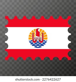Postage stamp with French Polynesia flag. Vector illustration.