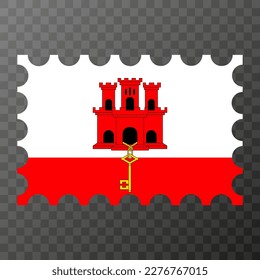 Postage stamp with Gibraltar flag. Vector illustration.