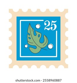 Postage stamp with green leaf