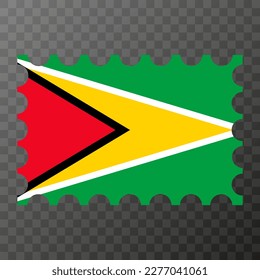 Postage stamp with Guyana flag. Vector illustration.