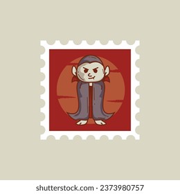 Postage stamp halloween with character design cartoon