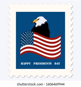 Postage stamp - Happy President's Day - flag, eagle - isolated on white background - vector.