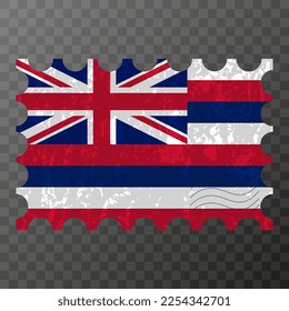 Postage stamp with Hawaii state grunge flag. Vector illustration.