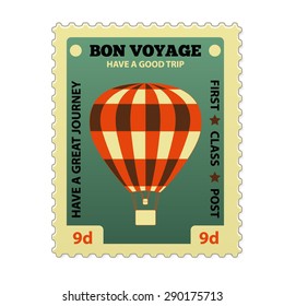 Postage stamp with a hot air balloon in vintage style