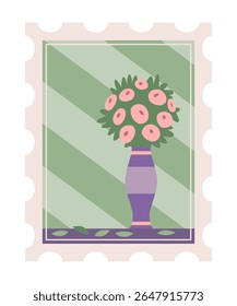 Postage stamp, icon. Hand drawn design, concept of travel. Retro postcard stickers, flat color vector illustration isolated on background