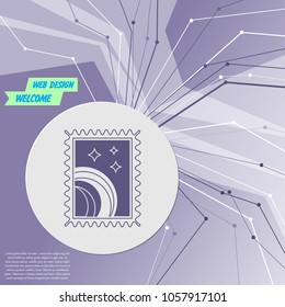 postage stamp icon on purple abstract modern background. The lines in all directions. With room for your advertising. Vector illustration