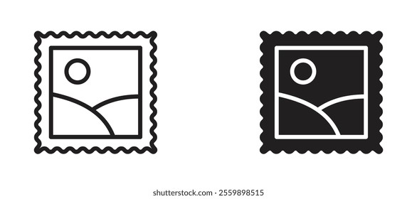 Postage stamp Icon set in black color for ui designs