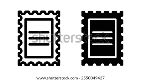 Postage stamp Icon set in black filled and line.