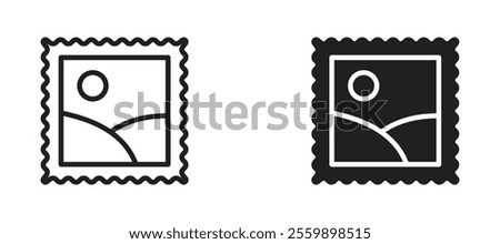 Postage stamp Icon set in black color for ui designs