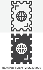 Postage stamp icon set in different style. Line, outline and solid icon with editable stroke. Vector sign and symbol for postal service and mail icon.