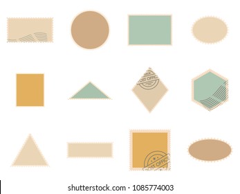 Postage stamp icons set. Flat illustration of 12 postage stamp vector icons isolated on white