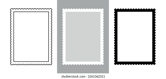 Postage stamp icons set. Symbol of mail, congratulations or postcards. Stamp for an envelope with a letter.