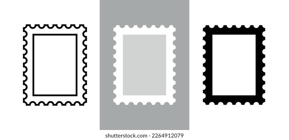 Postage stamp icons set. Symbol of mail, congratulations or postcards. Stamp for an envelope with a letter.