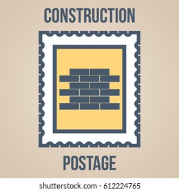 Postage stamp icons of silhouettes of construction tools