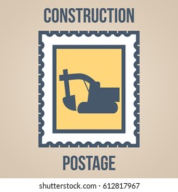 Postage stamp icons of silhouettes of construction tools