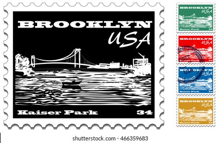 Postage stamp with illustration depicted Kaiser Park in South Brooklyn, New York.