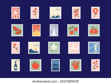 Postage Stamp Illustration Element Set