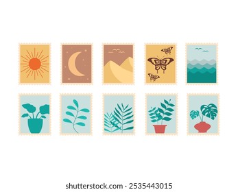 Postage Stamp Illustration Element Set