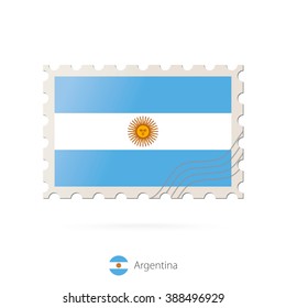 Postage stamp with the image of Argentina flag. Argentina Flag Postage on white background with shadow. Vector Illustration.