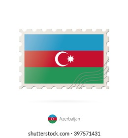 Postage stamp with the image of Azerbaijan flag. Azerbaijan Flag Postage on white background with shadow. Vector Illustration.