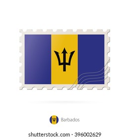 Postage stamp with the image of Barbados flag. Barbados Flag Postage on white background with shadow. Vector Illustration.