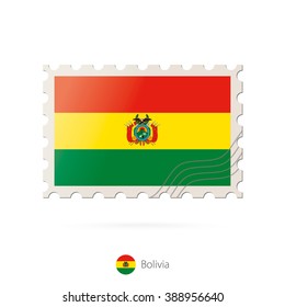 Postage stamp with the image of Bolivia flag. Bolivia Flag Postage on white background with shadow. Vector Illustration.