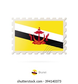 Postage stamp with the image of Brunei flag. Brunei Flag Postage on white background with shadow. Vector Illustration.