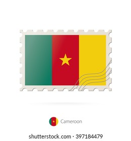 Postage stamp with the image of Cameroon flag. Cameroon Flag Postage on white background with shadow. Vector Illustration.