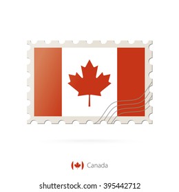 Postage stamp with the image of Canada flag. Canada Flag Postage on white background with shadow. Vector Illustration.