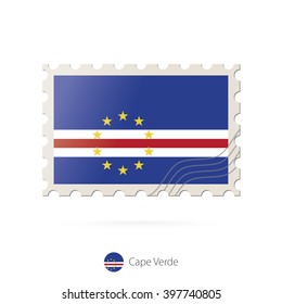 Postage stamp with the image of Cape Verde flag. Cape Verde Flag Postage on white background with shadow. Vector Illustration.