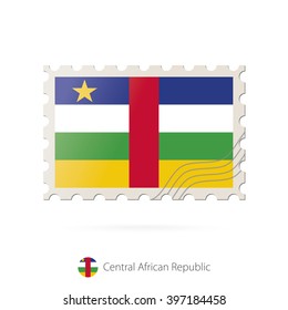 Postage stamp with the image of Central African Republic flag. CAR Flag Postage on white background with shadow. Vector Illustration.