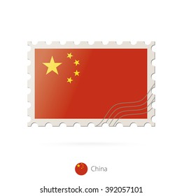 Postage stamp with the image of China flag. China Flag Postage on white background with shadow. Vector Illustration.