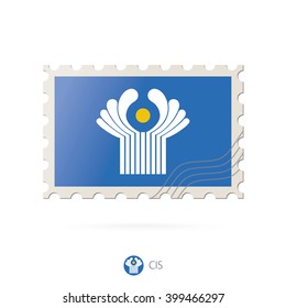 Postage stamp with the image of CIS flag. CIS Flag Postage on white background with shadow. Vector Illustration.