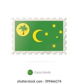 Postage stamp with the image of Cocos Islands flag. Cocos Islands Flag Postage on white background with shadow. Vector Illustration.