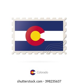 Postage stamp with the image of Colorado state flag. Colorado Flag Postage on white background with shadow. Vector Illustration.