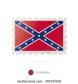 Postage stamp with the image of Confederate state flag. Confederate Flag Postage on white background with shadow. Vector Illustration.