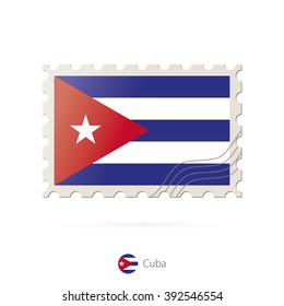 Postage stamp with the image of Cuba flag. Cuba Flag Postage on white background with shadow. Vector Illustration.